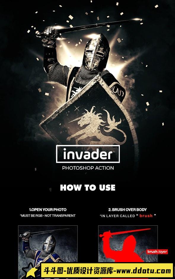 [PS动作下载]入侵者电影海报广告PS动作 Invader Photoshop Action(附视频教程)-斗斗图