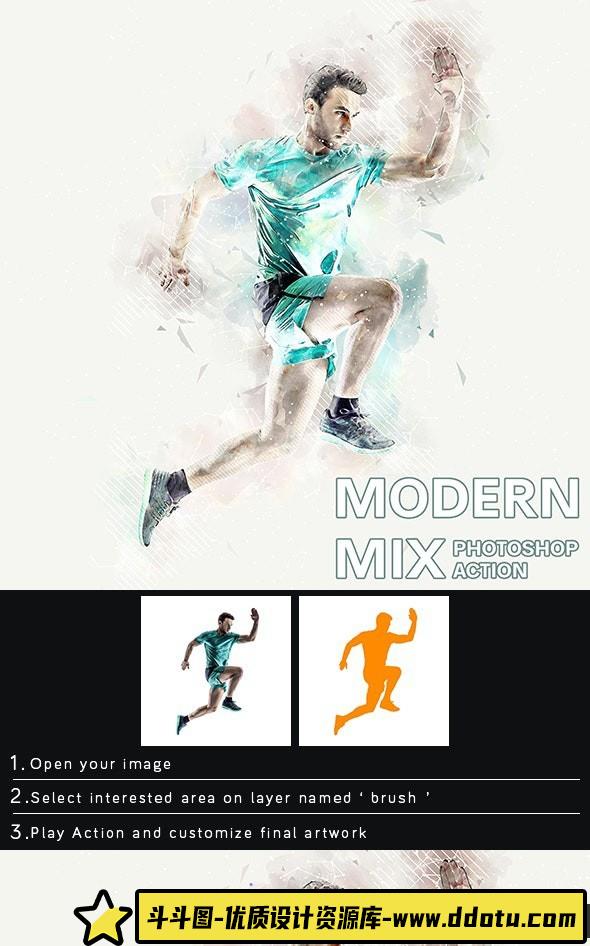 [PS动作下载]现代混合水彩效果Photoshop动作 Modern Mix Photoshop Action 附教程-斗斗图