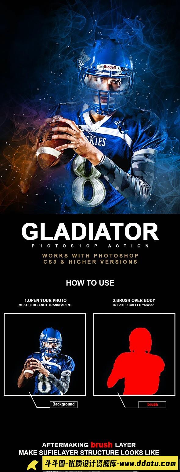 [PS动作下载]烟雾粒子特效PS动作 Gladiator Photoshop Action附视频教程-斗斗图