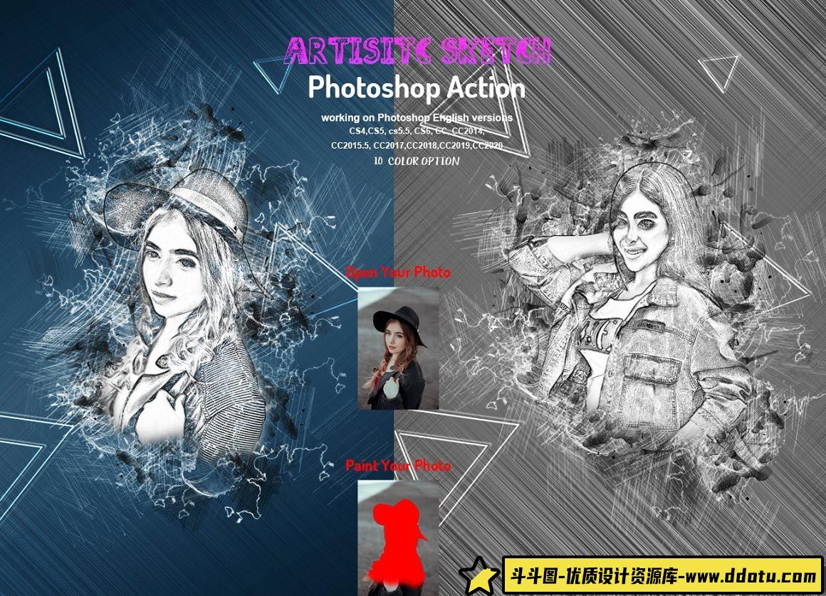 [PS动作下载]真实的丙烯酸绘画PS动作 Acrylic Painting Photoshop Action-斗斗图