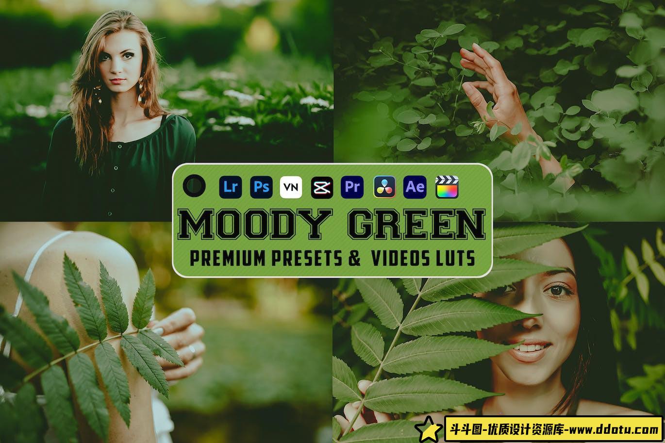 情绪绿色调电影调色LUT预设 片Moody Green Luts Videos & Presets-斗斗图