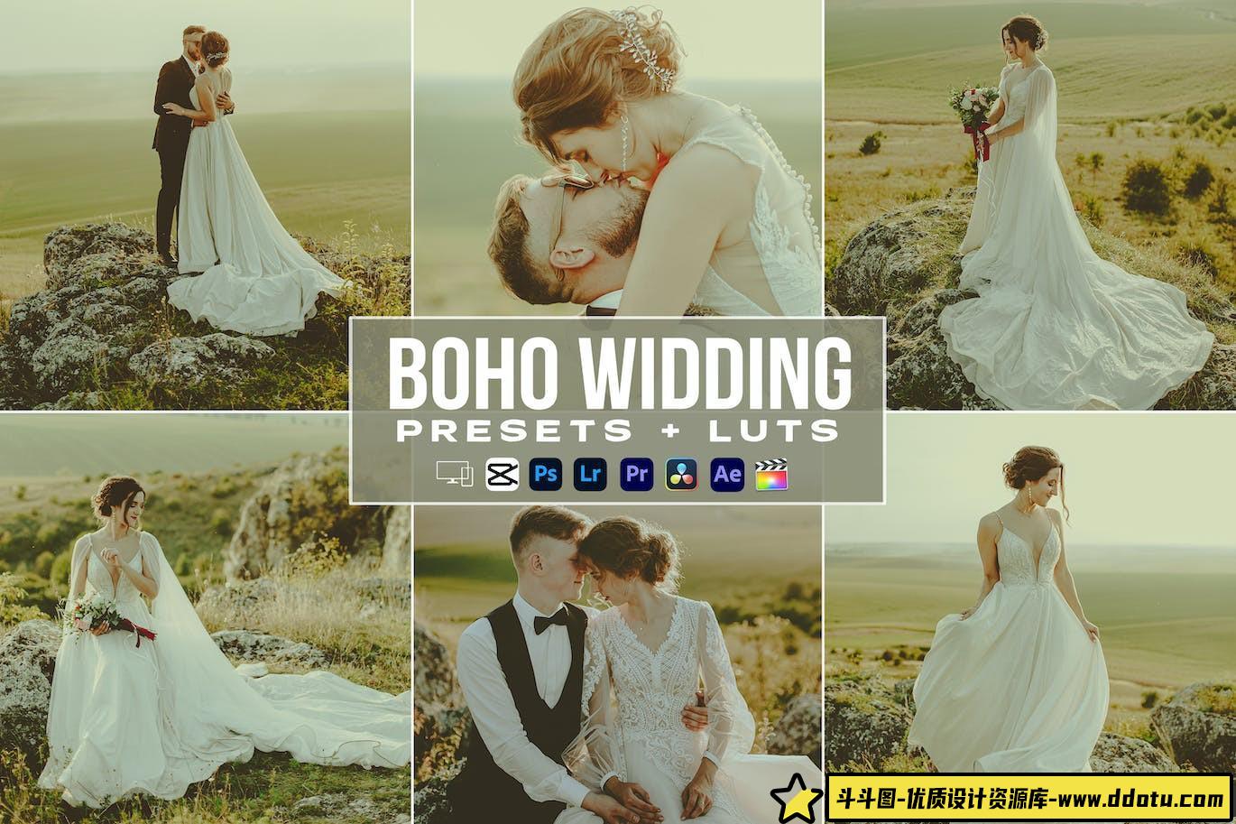 波西米亚电影婚礼调色LUT预设 Boho Wedding Presets And luts-斗斗图