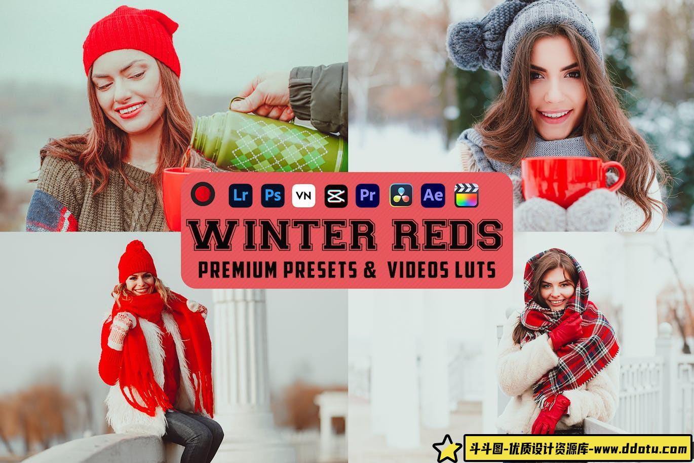 冬季温暖电影后期调色LUT预设 Winter Reds Luts Video & Presets-斗斗图