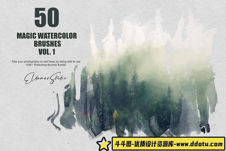 50支魔法水彩笔刷第一卷 50 Magic Watercolor Brushes – Vol. 1-斗斗图