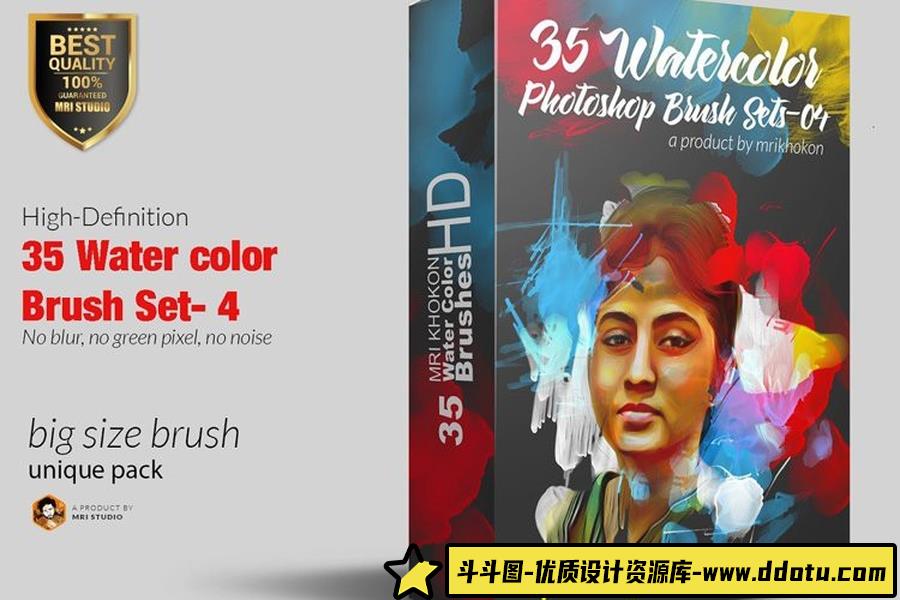 水彩水墨笔触Photoshop笔刷套装 Water Color Photoshop Brush Set-4-斗斗图