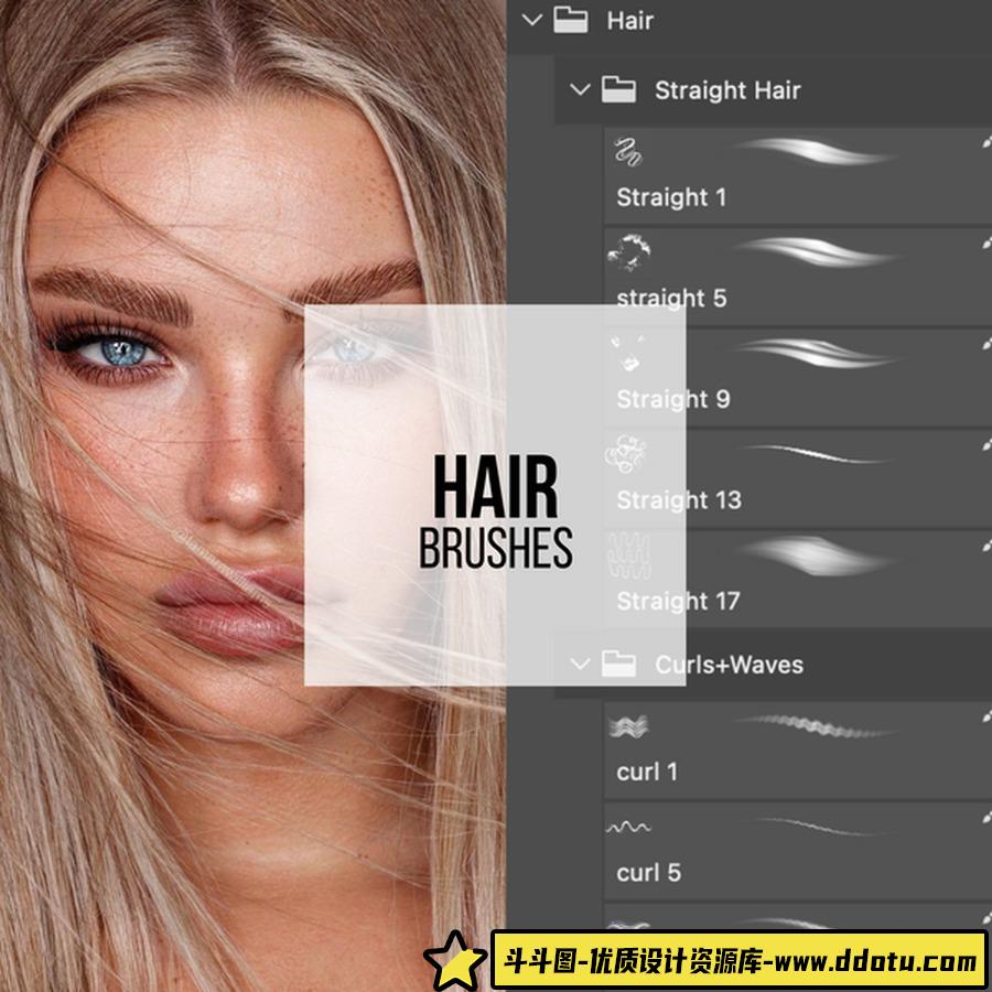 44组人像精修头发笔刷Tamara Williams-Hair Photoshop Brushes-斗斗图