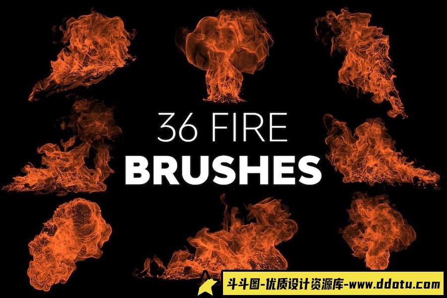 36组高清晰PS火焰笔刷 Fire Brushes-斗斗图