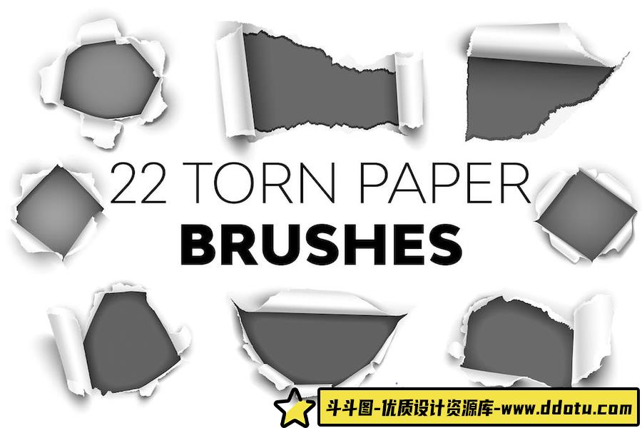 22组高清晰撕纸效果PS笔刷 Torn Paper Brushes-斗斗图