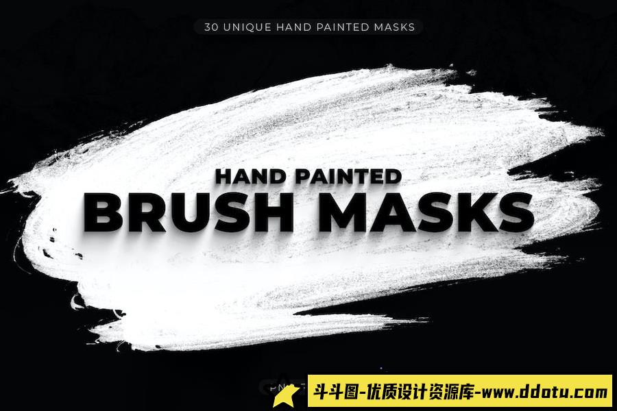 30个手绘毛笔笔触PNG素材 Painted Brush Masks-斗斗图