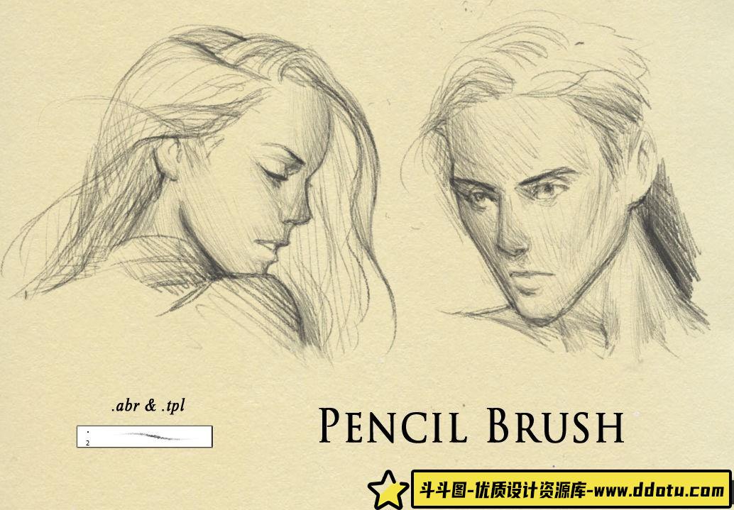 素描风格CG绘画铅笔笔触PS笔刷素材合集-斗斗图