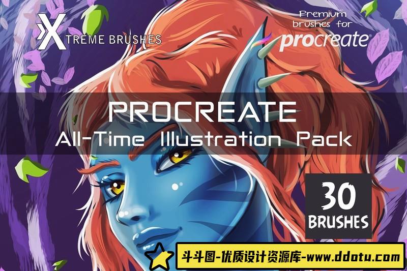 [Procreate笔刷]Procreate笔刷-20种惊人的精密全时插图涂抹素描纹理画笔包-斗斗图