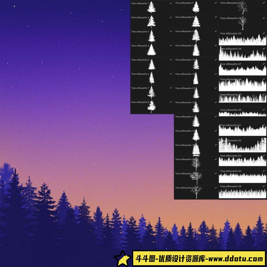 [Procreate笔刷]ipad笔刷 树林森林树木Procreate笔刷-斗斗图