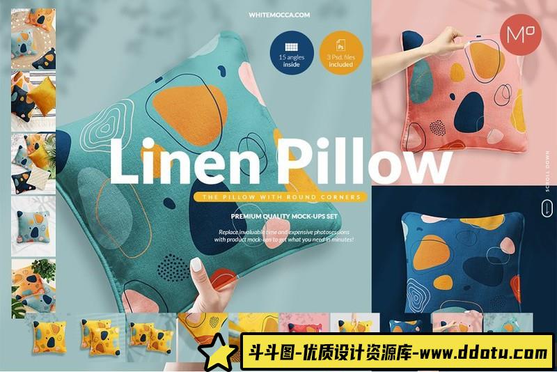 [PS样机模型]亚麻枕头15x样机PSD模型套装LinenPillow15xMock-upsSet-斗斗图