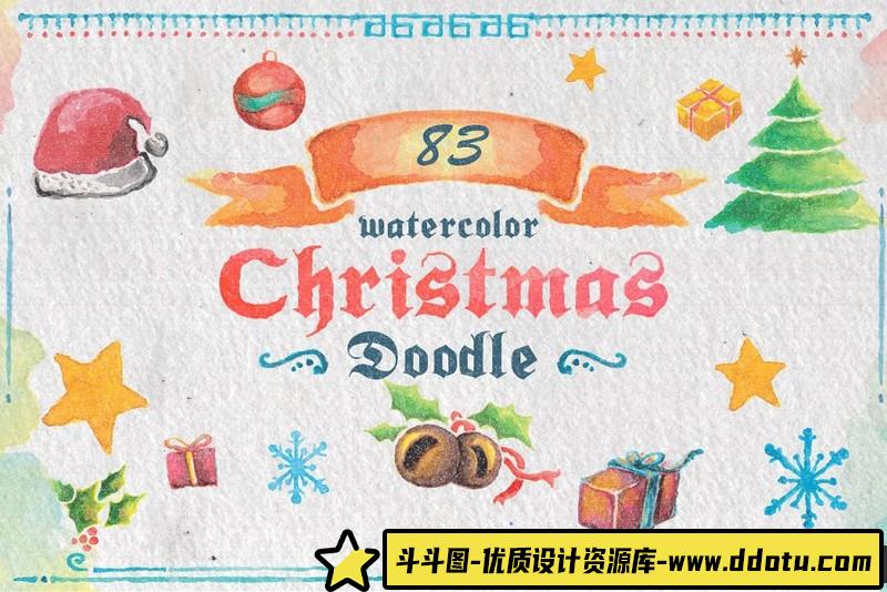 [PS样机模型]83水彩圣诞节涂鸦PSD样机模型模板83WatercolorChristmasDoodle-斗斗图