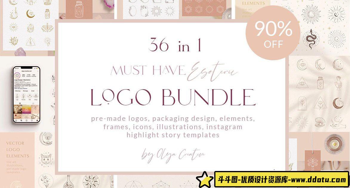 传统图案1700 多个设计师专业图形元素包 Logo Bundle 36 Premium Graphics-斗斗图