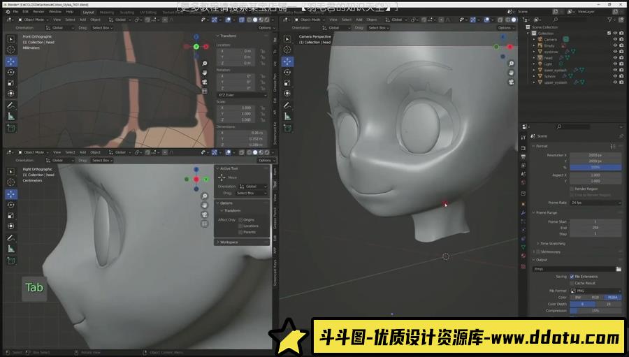 Blender 3D卡通角色建模纹理绑定渲染合成教程-人工翻译字幕-斗斗图