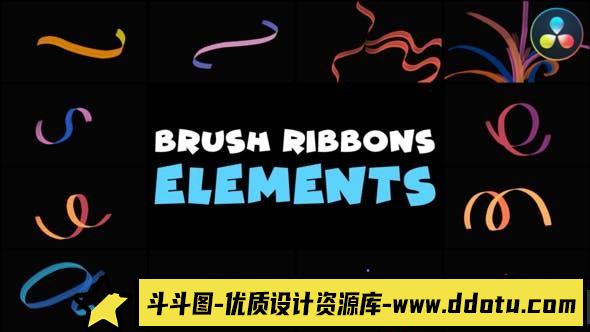 画笔丝带元素达芬奇模版 Brush Ribbons Elements | DaVinci Resolve-斗斗图