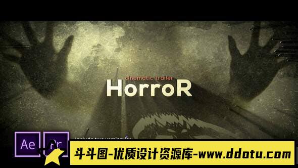 [Premiere预设]PR预设+AE模板-恐怖文字投影片头 The Horror Cinematic Trailer-斗斗图