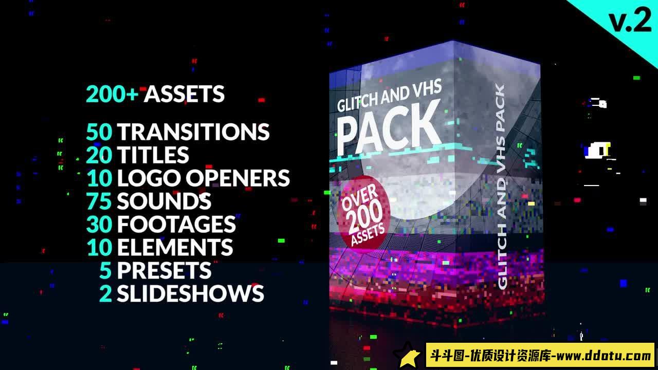 [Premiere模板]PR模板-200多个信号损坏故障毛刺RGB色彩分割无缝转场过渡包 200+ Glitch Pack-斗斗图